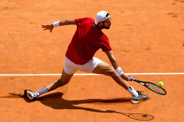 Karen Khachanov of Russia during the match against Carlos Alcaraz of Spain at the Internazionali BNL d Italia 2025 tennis tournament at Foro Italico in Rome, Italy on May 13, 2025. AndreaxStaccioli
