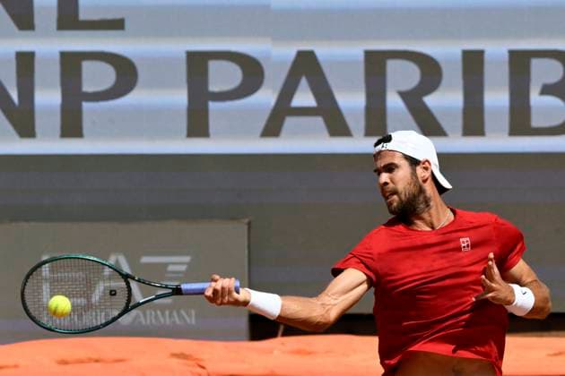Karen Khachanov of Russia during the match against Carlos Alcaraz of Spain at the Internazionali BNL d Italia 2025 tennis tournament at Foro Italico in Rome, Italy on May 13, 2025. AndreaxStaccioli