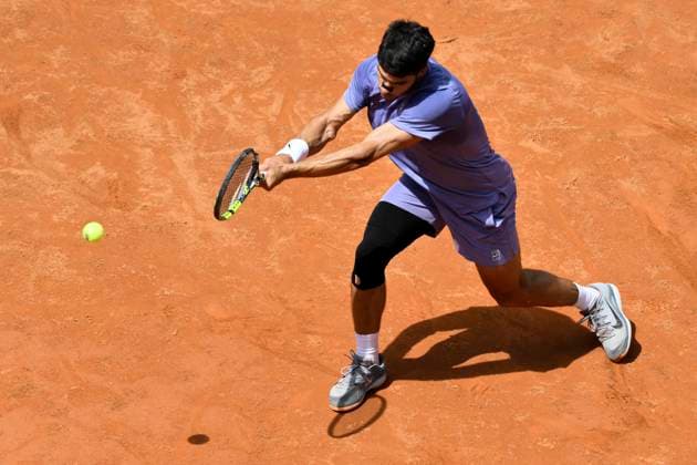 Carlos Alcaraz of Spain during the match against Karen Khachanov of Russia at the Internazionali BNL d Italia 2025 tennis tournament at Foro Italico in Rome, Italy on May 13, 2025. AndreaxStaccioli