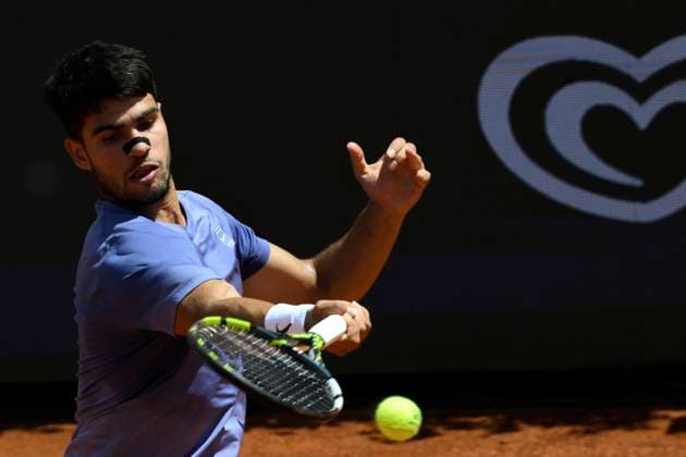 Carlos Alcaraz of Spain during the match against Karen Khachanov of Russia at the Internazionali BNL d Italia 2025 tennis tournament at Foro Italico in Rome, Italy on May 13, 2025. AndreaxStaccioli