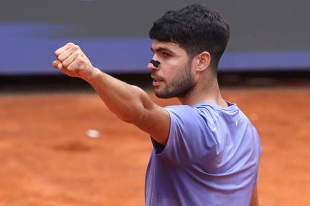 Rome, Italy, italy: Rome, Italy 05 13 2025: Carlos Alcaraz (ESP) rank 3 wins the match against Karen Khachanov rank 24 during the Internazionali BNL d Italia 2025 ATP, Tennis Herren Masters Men s 1000 circuit in Rome at the Foro Italico. Tennis: ATP Master 1000 At The Foro Italico In Rome, Carlos Alcaraz Vs Karen Khachanov  - ZUMAp169 0818038339st Copyright: xmarcoxiacobuccix
