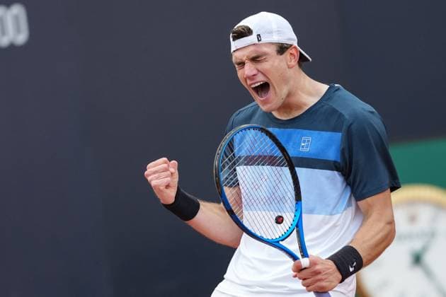 Sport Bilder des Tages Jack Draper of Great Britain celebrates during the match against Corentin Moutet of France at the Internazionali BNL d Italia 2025 tennis tournament at Foro Italico in Rome, Italy on may 13, 2025. AntoniettaxBaldassarre