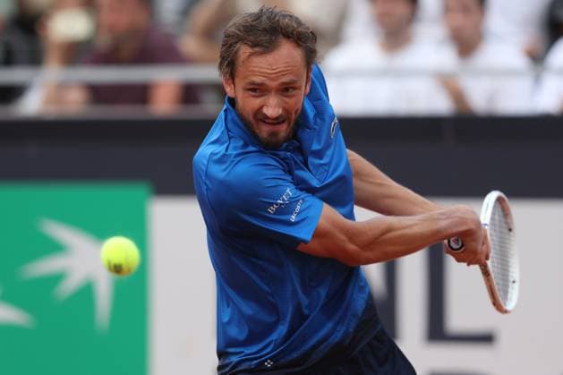 Rome, Italy, italy: Rome, Italy 05 13 2025: Men s Singles Round 16, Lorenzo Musetti (ITA) rank 9 against D.Medvedev (RUS) rank 11, during the Internazionali BNL d Italia 2025 ATP, Tennis Herren Masters Men s 1000 circuit of Rome at the Foro Italico. Tennis: ATP Master 1000 Men S Singles At The Foro Italico In Rome, Lorenzo Musetti Vs D.Medvedev  - ZUMAp169 0818056486st Copyright: xmarcoxiacobuccix