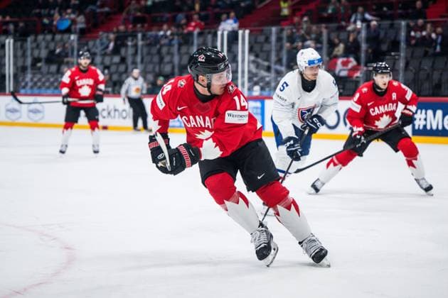 250513 Bo Horvat of Canada after scoring 1 0 during the 2025 IIHF Ice Hockey World Championship group stage game between Canada and France on May 13, 2025 in Stockholm Photo Maxim Thore BILDBYRAN kod MT MT0814 ishockey ice hockey ishockey vm 2025 vm 2025 iihf world championship kanada canada frankrike france bbeng  Copyright: MAXIMxTHORE BB250513MT002