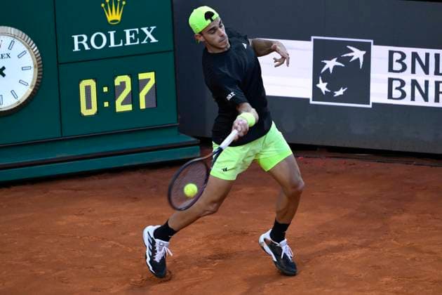 Francisco Cerundolo of Argentina during the match against Jannik Sinner of Italy at the Internazionali BNL d Italia 2025 tennis tournament at Foro Italico in Rome, Italy on May 13, 2025. AndreaxStaccioli