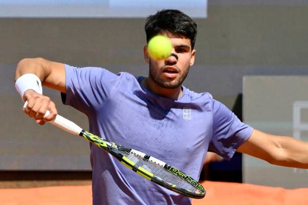 Carlos Alcaraz of Spain during the match against Karen Khachanov of Russia at the Internazionali BNL d Italia 2025 tennis tournament at Foro Italico in Rome, Italy on May 13, 2025. AndreaxStaccioli