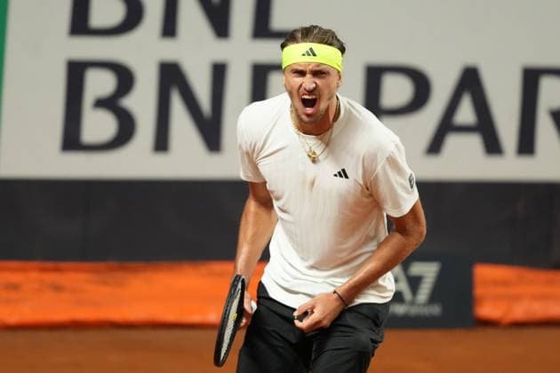 Alexander Zverev of Germany celebrates during the match against Arthur Fils of France at the Internazionali BNL d Italia 2025 tennis tournament at Foro Italico in Rome, Italy on may 13, 2025. AntoniettaxBaldassarre
