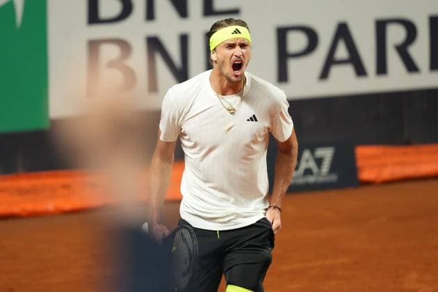 Alexander Zverev of Germany celebrates during the match against Arthur Fils of France at the Internazionali BNL d Italia 2025 tennis tournament at Foro Italico in Rome, Italy on may 13, 2025. AntoniettaxBaldassarre
