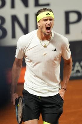 Alexander Zverev of Germany celebrates during the match against Arthur Fils of France at the Internazionali BNL d Italia 2025 tennis tournament at Foro Italico in Rome, Italy on may 13, 2025. AntoniettaxBaldassarre