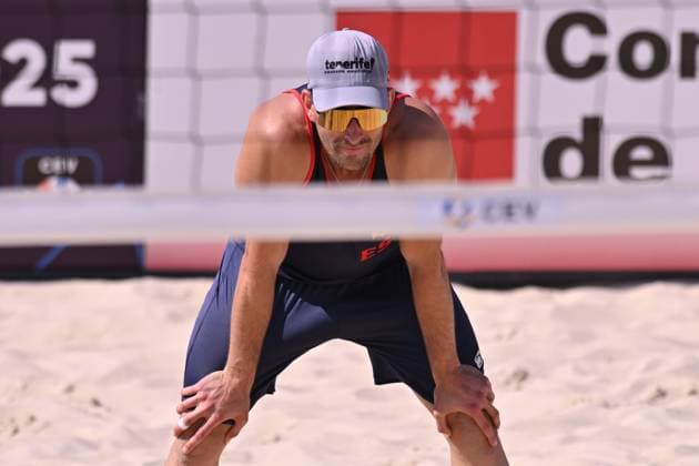 May 14, 2025, Madrid, Madrid, Spain: JAVIER HUERTA PASTOR competes during the CEV Beach Volley Nations Cup match between SPAIN and UKRAINE at Parque Deportivo Puerta de Hierro on may 14, 2025 in Madrid, Spain. Madrid Spain - ZUMAc312 20250514_zsp_c312_008 Copyright: xOscarxManuelxSanchezx