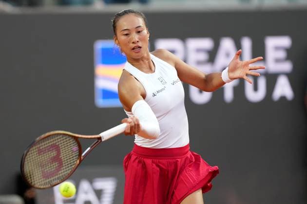 Qinwen Zheng of China during the match against Aryna Sabalenka of Bielorussia at the Internazionali BNL d Italia 2025 tennis tournament at Foro Italico in Rome, Italy on may 14, 2025. AntoniettaxBaldassarre