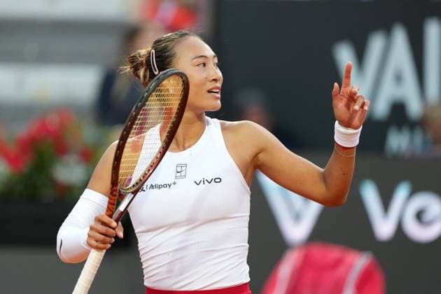 Qinwen Zheng of China during the match against Aryna Sabalenka of Bielorussia at the Internazionali BNL d Italia 2025 tennis tournament at Foro Italico in Rome, Italy on may 14, 2025. AntoniettaxBaldassarre