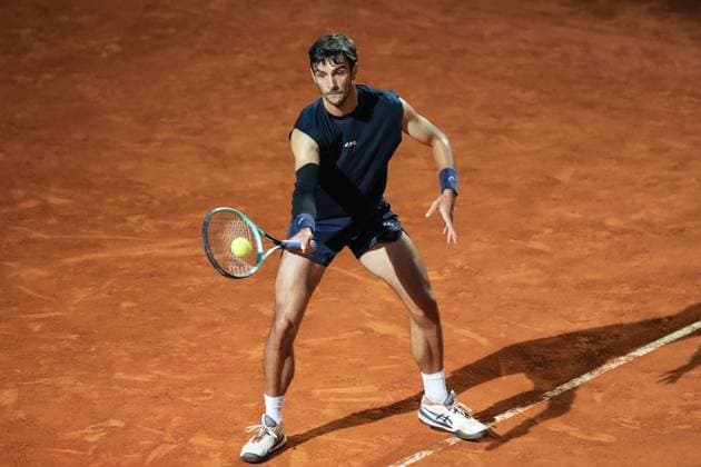 Lorenzo Musetti of Italy during the match against Alexander Zverev of Germany at the Internazionali BNL d Italia 2025 tennis tournament at Foro Italico in Rome, Italy on may 14, 2025. AntoniettaxBaldassarre