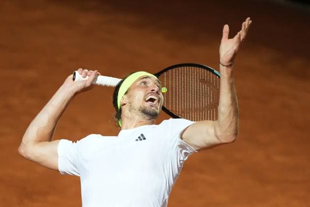 Alexander Zverev of Germany during the match against Lorenzo Musetti of Italy at the Internazionali BNL d Italia 2025 tennis tournament at Foro Italico in Rome, Italy on may 14, 2025. AntoniettaxBaldassarre