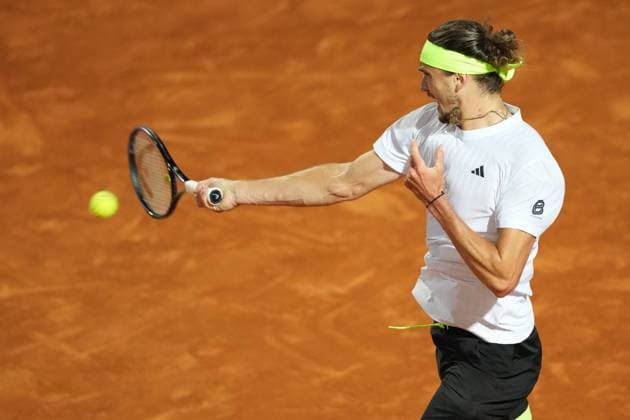 Alexander Zverev of Germany during the match against Lorenzo Musetti of Italy at the Internazionali BNL d Italia 2025 tennis tournament at Foro Italico in Rome, Italy on may 14, 2025. AntoniettaxBaldassarre