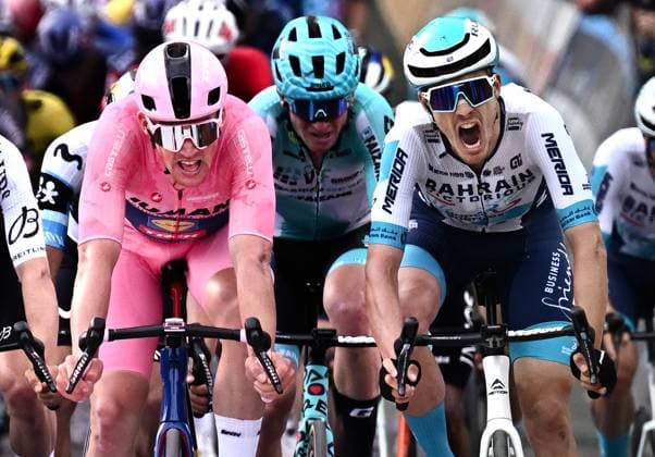May 14, 2025, Matera, ITALY: Danish rider Mads Pedersen (C) of Lidl - Trek team after cross the finish line and win the 5th stage of the Giro d Italia cycling tour over 151 km from Ceglie Messapica to Matera, in Ceglie Messapica, Italy, 14 May 2025. ANSA LUCA ZENNARO. Cycling 2025: Giro d Italia: Stage 5  - ZUMAa110 20250514_zaf_a110_032 Copyright: xLucaxZennarox