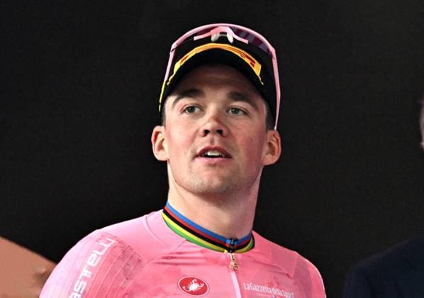 May 14, 2025, Matera, ITALY: Danish rider Mads Pedersen of Lidl - Trek team celebrate on the podium retaining the overall leader s pink jersey after the 5th stage of the Giro d Italia cycling tour over 151 km from Ceglie Messapica to Matera, in Ceglie Messapica, Italy, 14 May 2025. ANSA LUCA ZENNARO. Cycling 2025: Giro d Italia: Stage 5  - ZUMAa110 20250514_zaf_a110_036 Copyright: xLucaxZennarox