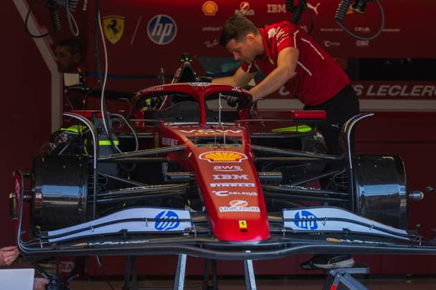 Autodromo Enzo e Dino Ferrari, Imola, Italy.15.May.2025; Scuderia Ferrari SF-25 in the garage during Formula One Emilia Romagna Grand Prix  (290607519)