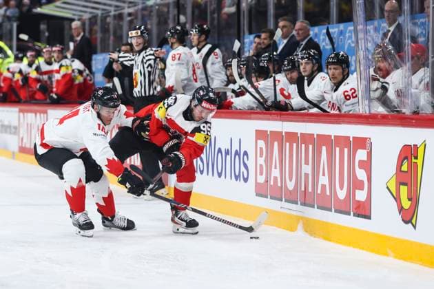 Ice hockey, Eishockey - IIHF WC 2025 STOCKHOLM,SWEDEN,15.MAY.25 - ICE HOCKEY - IIHF Ice Hockey World Championship, WM, Weltmeisterschaft 2025, group stage, Austria vs Canada. Image shows Lukas Kainz (AUT).  GEPAxpictures xMaticxKlansek
