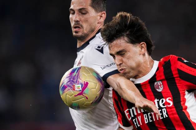 AC Milan v Bologna FC - Serie A Remo Freuler of Bologna FC competes for the ball with Joao Felix of AC Milan during the Coppa Italia final football match between AC Milan and Bologna FC. Rome Italy Copyright: xNicoloxCampox