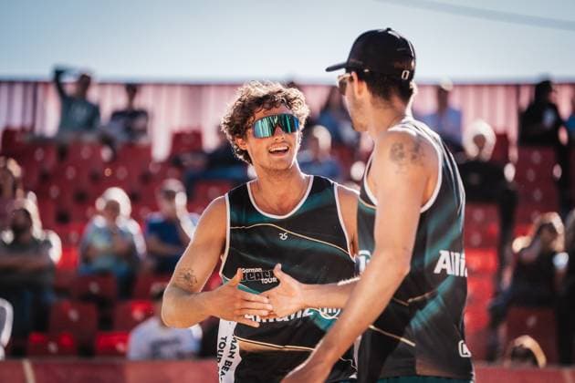 Beach volleyball men Allianz German Beach Tour 2025 Tourstop Düsseldorf 15 05 2025 f l Hennes Nissen and Niklas Held Düsseldorf Robert Lehr Ufer North Rhine-Westphalia Germany
