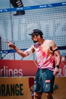 Beach volleyball men Allianz German Beach Tour 2025 Tourstop Düsseldorf 15 05 2025 Jonathan Erdmann jubel Düsseldorf Robert Lehr Ufer Nordrhein Westfalen Germany