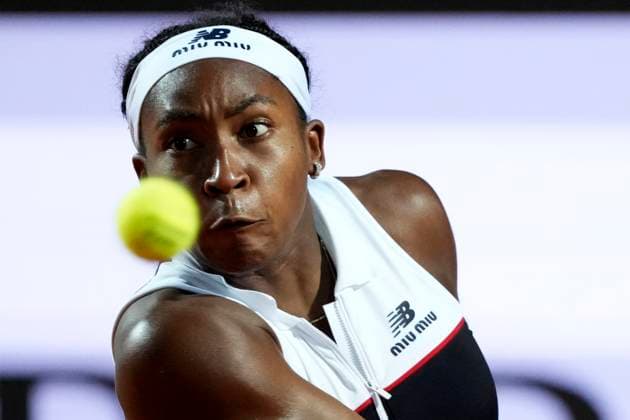 Sport Bilder des Tages Coco Gauff of United States of America during the match against Qinwen Zheng of China at the Internazionali BNL d Italia 2025 tennis tournament at Foro Italico in Rome, Italy on May 15, 2025. AntoniettaxBaldassarre