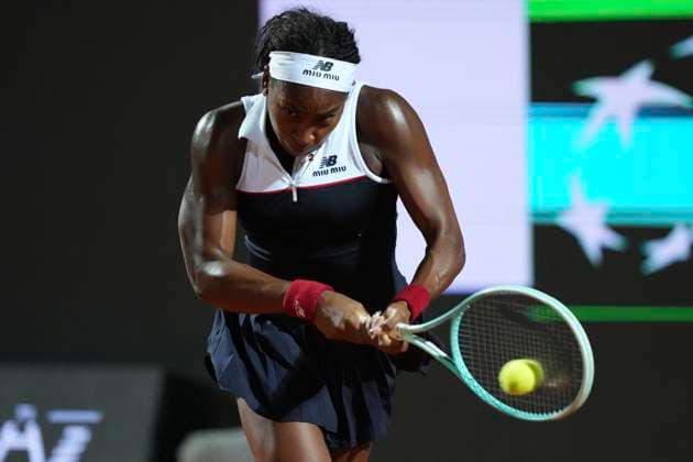 Coco Gauff of United States of America during the match against Qinwen Zheng of China at the Internazionali BNL d Italia 2025 tennis tournament at Foro Italico in Rome, Italy on May 15, 2025. AntoniettaxBaldassarre