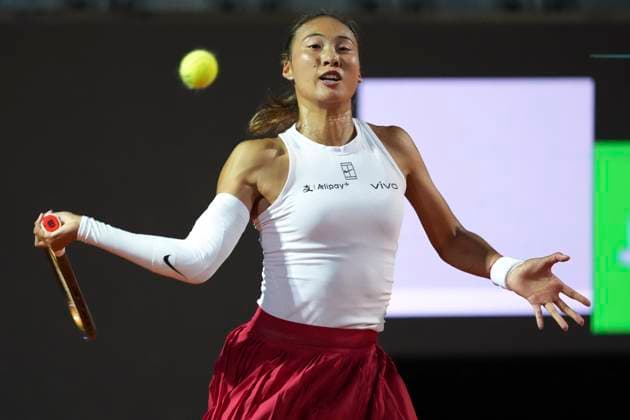 Qinwen Zheng of China during the match against Coco Gauff of United States of America at the Internazionali BNL d Italia 2025 tennis tournament at Foro Italico in Rome, Italy on May 15, 2025. AntoniettaxBaldassarre