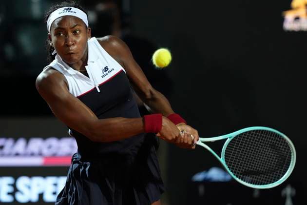 Coco Gauff of United States of America during the match against Qinwen Zheng of China at the Internazionali BNL d Italia 2025 tennis tournament at Foro Italico in Rome, Italy on May 15, 2025. AntoniettaxBaldassarre