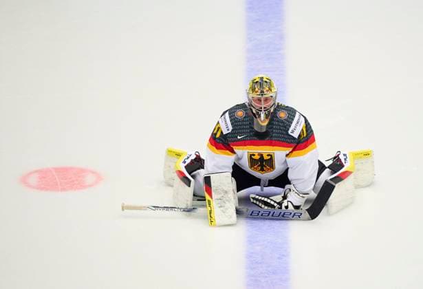 Sport Themen der Woche KW20 Sport Bilder des Tages Philipp Grubauer Goalie 30 of Germany in the preliminary round match SWITZERLAND - GERMANY 5-1 of the IIHF Ice hockey, Eishockey World Championship, WM, Weltmeisterschaft Group B in Jyske Bank Arena in Herning, Denmark, May 15, 2025. Season 2024 2025