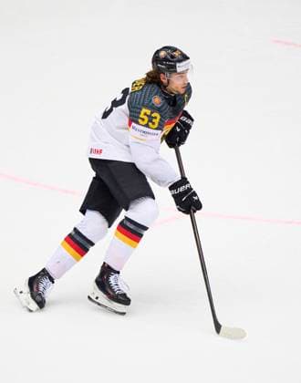 Moritz Seider 53 of Germany in the preliminary round match SWITZERLAND - GERMANY 5-1 of the IIHF Ice hockey, Eishockey World Championship, WM, Weltmeisterschaft Group B in Jyske Bank Arena in Herning, Denmark, May 15, 2025. Season 2024 2025