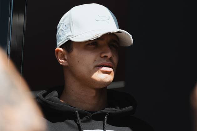 May 15, 2025, Imola, Bologna, Italy: LANDO NORRIS talking with a team member outside of McLaren hospitality at the Formula 1 Emilia-Romagna Grand Prix on media day Imola Italy - ZUMAr193 20250515_zsp_r193_024 Copyright: xSaraxRuffonix