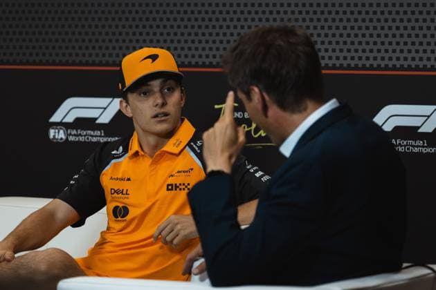May 15, 2025, Imola, Bologna, Italy: OSCAR PIASTRI (McLaren Driver) at the drivers press conference, PK, Pressekonferenz at the Emilia-Romagna Grand Prix on media day Imola Italy - ZUMAr193 20250515_zsp_r193_044 Copyright: xSaraxRuffonix
