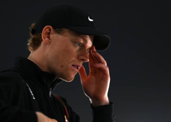 (250516) -- ROME, May 16, 2025 -- Jannik Sinner reacts before the men s singles quarter final match between Jannik Sinner of Italy and Casper Ruud of Norway at the ATP, Tennis Herren Italian Open in Rome, Italy, May 15, 2025. (Photo by Xinhua) (SP)ITALY-ROME-TENNIS-ATP-ITALIAN OPEN-JANNIK SINNER VS CASPER RUUD AlbertoxLingria 