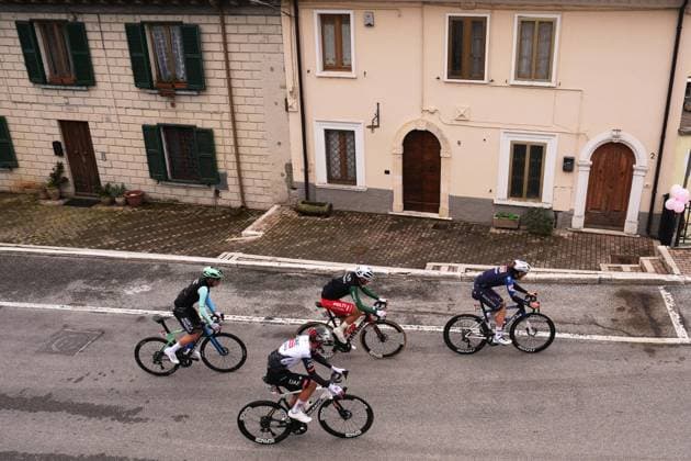 Prodhomme Nicolas of Decathlon Ag2R La Mondiale Team, Tonelli Alessandro of Team Polti Visitmalta, Vine Jay of Uae Team Emirates Xrg and Garofoli Gianmarco of Soudal Quick-Step during the stage 7 of the Giro d™Italia from Castel di Sangro to Tagliacozzo, Italy - Friday, May 16, 2025. - cycling.  Copyright: xFabioxFerrari LaPressex