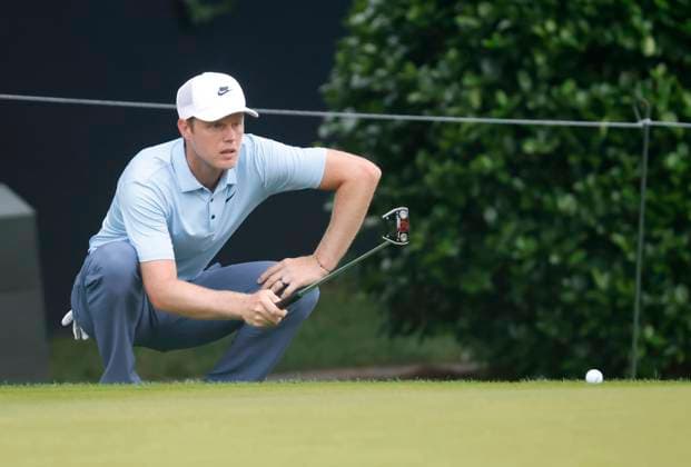 Cam Davis of Australia lines up a putt on the 3rd hole during the second round of the 2025 PGA, Golf Herren Championship at the Quail Hollow Golf Club in Charlotte, North Carolina on Friday, May 16, 2025.  CHA20250516602 TANNENxMAURY