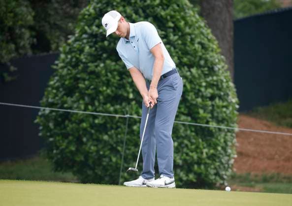 Cam Davis of Australia putts on the 3rd hole during the second round of the 2025 PGA, Golf Herren Championship at the Quail Hollow Golf Club in Charlotte, North Carolina on Friday, May 16, 2025.  CHA20250516603 TANNENxMAURY