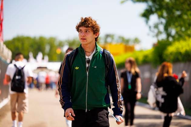 16th May 2025; Autodromo Enzo e Dino Ferrari, Imola, Italy; FIA Formula 1 Emilia Romagna Grand Prix 2025; Free Practice Day; Number 12 Mercedes AMG Petronas driver Andrea Kimi Antonelli arrives at the track for the Emilia Romagna Formula 1  ActionPlus12788215 StephenxBlackberry