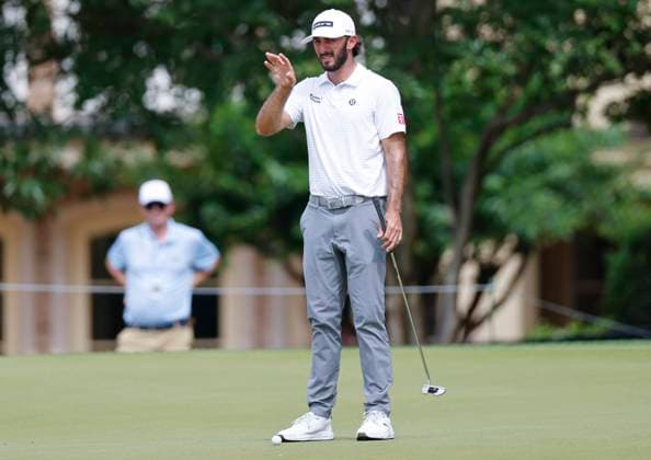 Max Homa lines up a putt on the 3rd green during the second round of the 2025 PGA, Golf Herren Championship at the Quail Hollow Golf Club in Charlotte, North Carolina on Friday, May 16, 2025.  CHA20250516636 TANNENxMAURY