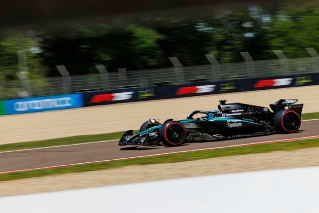 16th May 2025; Autodromo Enzo e Dino Ferrari, Imola, Italy; FIA Formula 1 Emilia Romagna Grand Prix 2025; Free Practice Day; Number 63 Mercedes AMG Petronas driver George Russell during practice 1 at the Emilia Romagna Formula 1  ActionPlus12788384 StephenxBlackberry