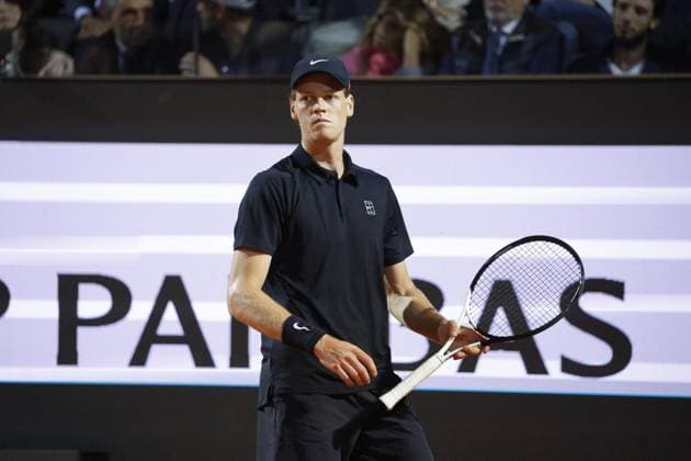 May 16, 2025, Rome, ITALY: Jannik Sinner of Italy during his men™s semi-final match against Tommy Paul of USA (not pictured) at the Italian Open tennis tournament in Rome, Italy, 16 May 2025. ANSA FABIO FRUSTACI. Italian Open Tennis Tournament  - ZUMAa110 20250516_zaf_a110_045 Copyright: xAnsa FabioxFrustacix