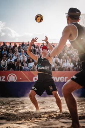 Beach volleyball men Allianz German Beach Tour 2025 Tourstop Düsseldorf 16 05 2025 Martins Plavins playing Düsseldorf Robert Lehr Ufer Nordrhein Westfalen Germany