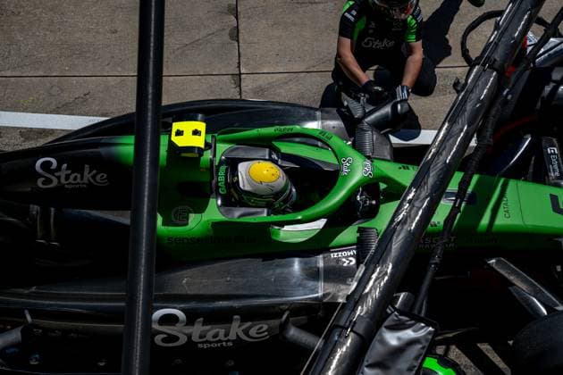 IMOLA, ITALY: Gabriel Bortoleto, racing for the Stake F1 Team team during the 2025 Formula 1 Emilia Romagna Grand Prix at the Imola Circuit in Imola, Italy