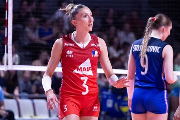 VOLLEYBALL : France VS Slovenie - Nations League - 16 05 2025 TOULOUSE, FRANCE - MAY 16 - VOLLEYBALL : Amandine GIARDINO during the first preparatory match of the Women s Volleyball Nations League : France VS Slovenia at the Palais des Sports on May 16, 2025 in Toulouse, France  Copyright: xSylvainxDIONISIOx