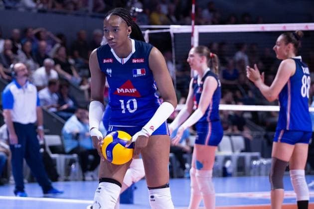 VOLLEYBALL : France VS Slovenie - Nations League - 16 05 2025 TOULOUSE, FRANCE - MAY 16 - VOLLEYBALL : Fatoum FANGUEDOU during the first preparatory match of the Women s Volleyball Nations League : France VS Slovenia at the Palais des Sports on May 16, 2025 in Toulouse, France  Copyright: xSylvainxDIONISIOx