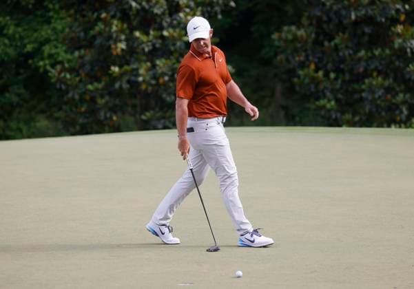 Rory McIlroy of Northern Ireland looks at his ball after narrowly missing a putt on the 12th hole during the second round of the 2025 PGA, Golf Herren Championship at the Quail Hollow Golf Club in Charlotte, North Carolina on Friday, May 16, 2025.  CHA20250516696 TANNENxMAURY