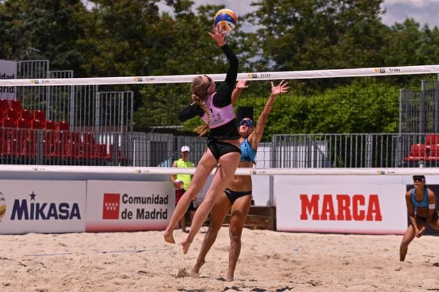 May 16, 2025, Madrid, Madrid, Spain: 1 KRIZANAUSKAITE (LTU) competes during the Beach Pro Tour Futures Madrid 2025 between SPAIN and GERMANY at Parque Deportivo Puerta de Hierro on may 16, 2025 in Madrid, Spain. Madrid Spain - ZUMAc312 20250516_zsp_c312_113 Copyright: xOscarxManuelxSanchezx
