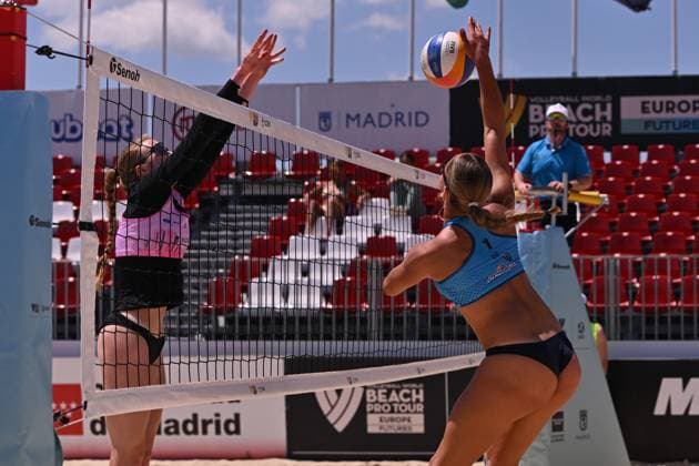 May 16, 2025, Madrid, Madrid, Spain: 1 BELEN CARRO (ESP) competes during the Beach Pro Tour Futures Madrid 2025 between SPAIN and GERMANY at Parque Deportivo Puerta de Hierro on may 16, 2025 in Madrid, Spain. Madrid Spain - ZUMAc312 20250516_zsp_c312_115 Copyright: xOscarxManuelxSanchezx