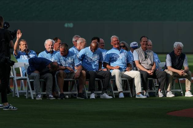 May 16, 2025: Members of the Kansas City Royals 1985 World Series Championship team were honored before a game against the St. Louis Cardinals at Kauffman Stadium in Kansas City, MO. CSM Kansas City United States of America - ZUMAc04_ 20250516_zma_c04_008 Copyright: xDavidxSmithx